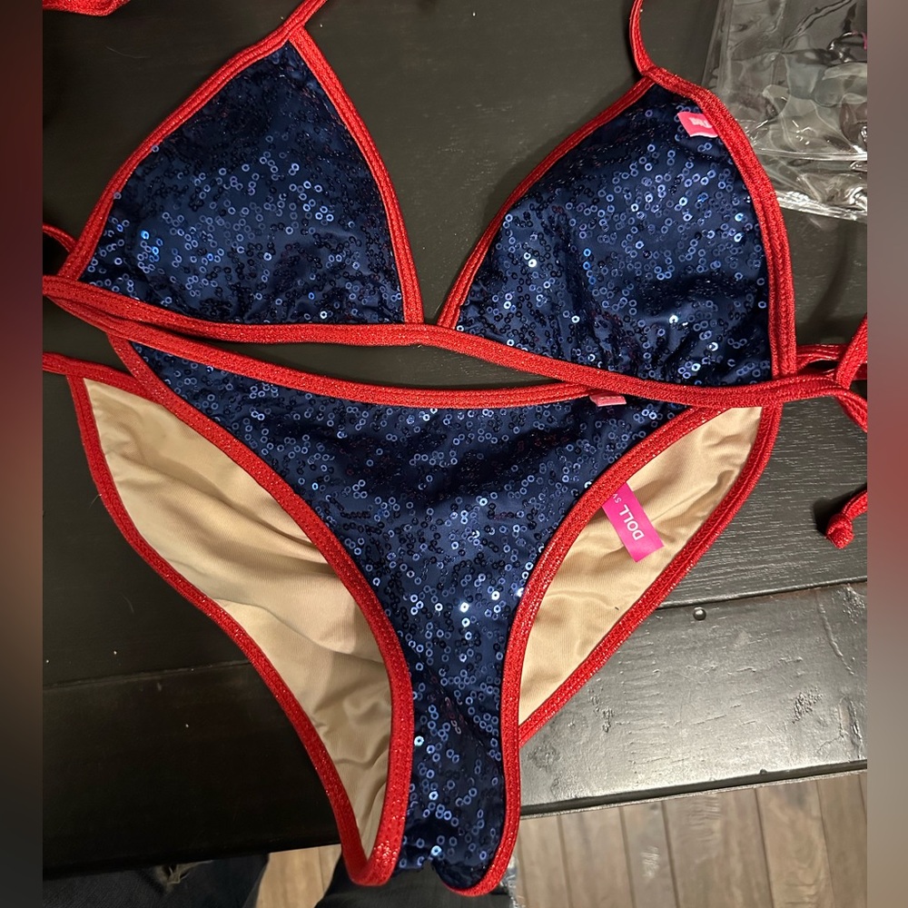 Red & Blue Sequin Doll Swimwear Bikini